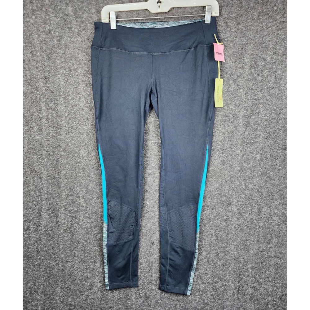 Tangerine Leggings Women Small Gray Teal Mesh Panel Back Zip Pocket NWT